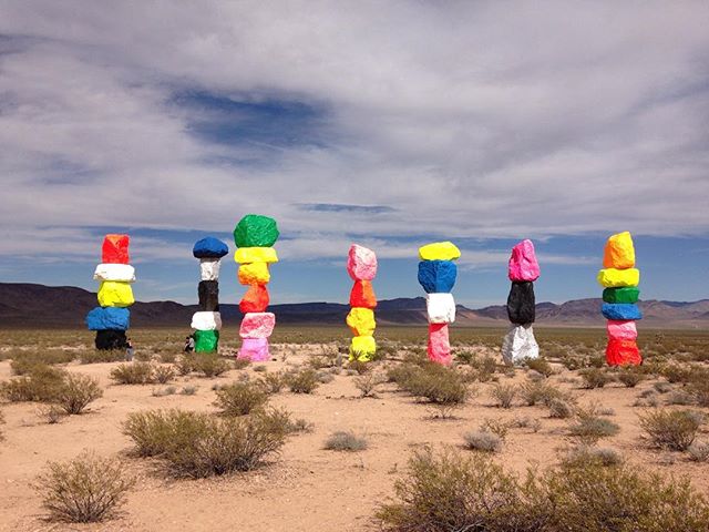 Ugo Rondinone, Seven Magic Mountains, 2016, large-scale site-specific public art installation located near Jean Dry Lake